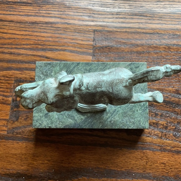 Bronze Running Horse Statue on Green Marble Base - Picture 5 of 10